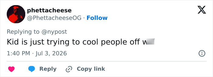 A social media post from @PhettacheeseOG about a 14-year-old boy terrorizing tourists with a water toy. A social media post from @PhettacheeseOG about a 14-year-old boy terrorizing tourists with a water toy.