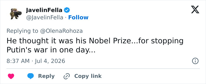 A social media post about Trump's bad habit, mentioning a Nobel Prize and Putin's war, affecting Melania. A social media post about Trump's bad habit, mentioning a Nobel Prize and Putin's war, affecting Melania.