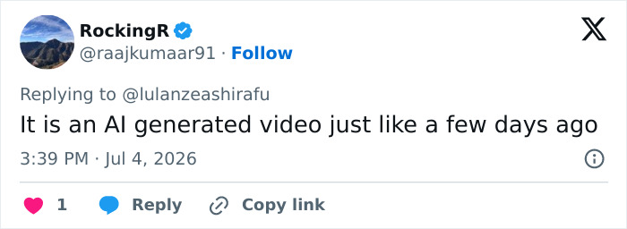 A social media user comments that the video of the unrecognizable Netflix star at the World Cup match is AI generated. A social media user comments that the video of the unrecognizable Netflix star at the World Cup match is AI generated.