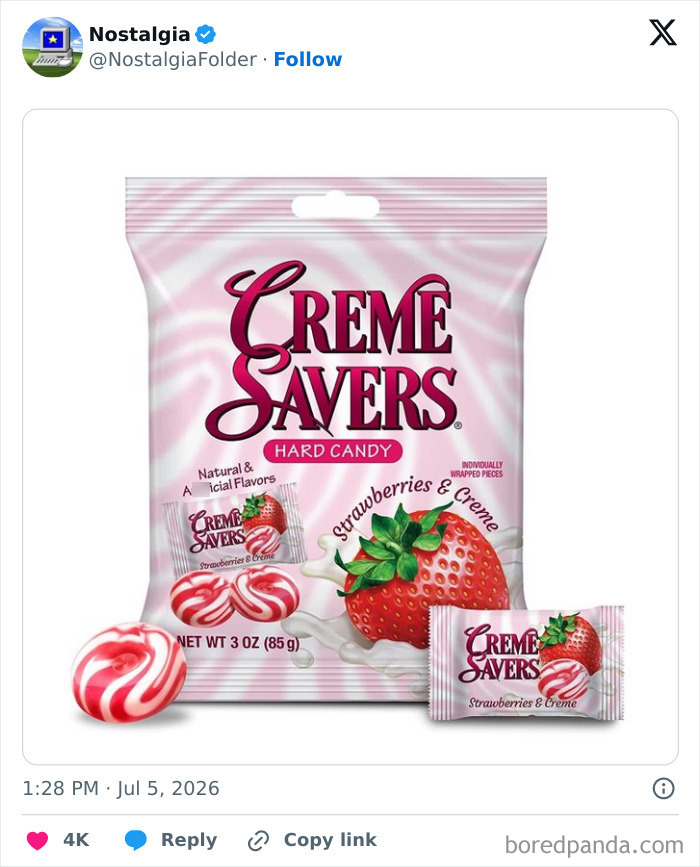 A bag of Creme Savers hard candy, strawberry and creme flavor. This image brings back nostalgia.