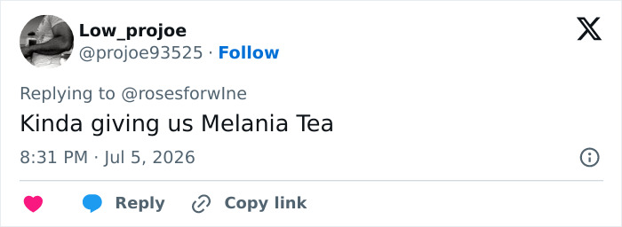 A social media post from Low_projoe mentioning Adele's appearance, specifically Melania Tea, sparking heated discussion. A social media post from Low_projoe mentioning Adele's appearance, specifically Melania Tea, sparking heated discussion.