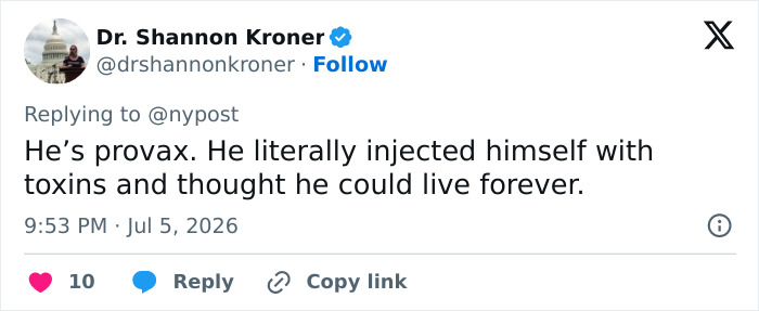 Dr. Shannon Kroner on biohacker Bryan Johnson's health regimen, suggesting his pro-vax stance and injections. Dr. Shannon Kroner on biohacker Bryan Johnson's health regimen, suggesting his pro-vax stance and injections.