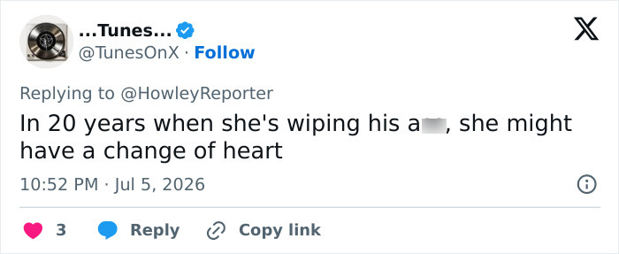 A tweet on Twitter about Karoline Leavitt's marriage, mentioning an age gap and future care.