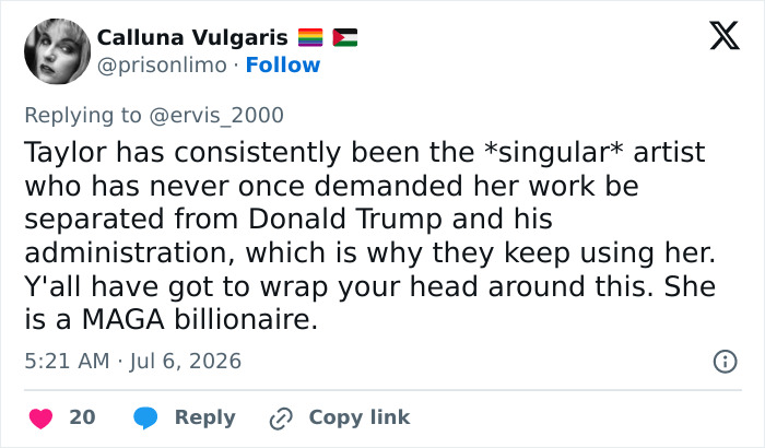 Fans disappointed with Taylor Swift after Trump trolling. A tweet alleging Swift is a MAGA billionaire. Fans disappointed with Taylor Swift after Trump trolling. A tweet alleging Swift is a MAGA billionaire.