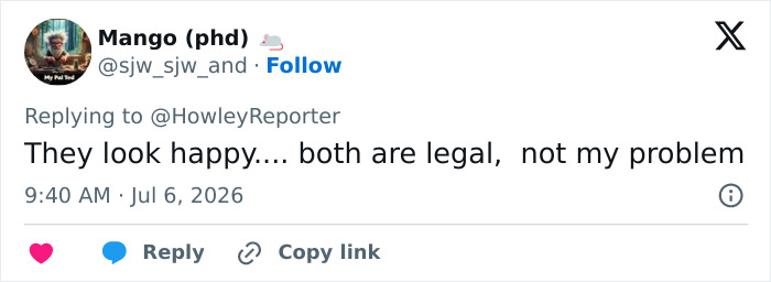 A Twitter post from Mango (phd) commenting on Karoline Leavitt's marriage, stating they look happy.