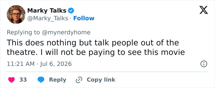 Screenshot of a tweet from Marky Talks about the 'Odyssey' star and the woke question she'd ask Homer.