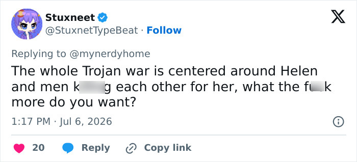 Screenshot of a social media post roasting the Odyssey star and the woke question.