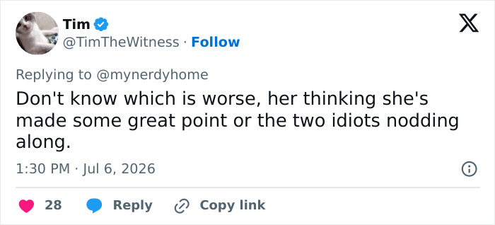 Tweet from Tim about Lupita Nyong'o being roasted over her woke question for Homer from the Odyssey.