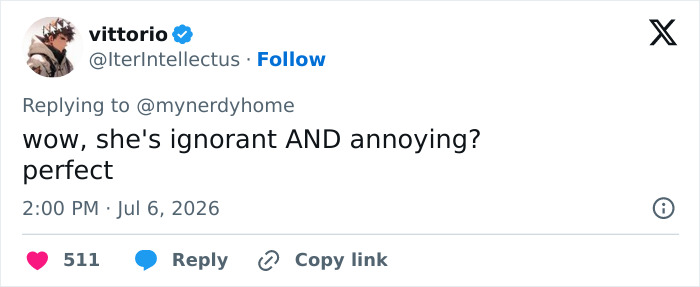 Tweet from vittorio about Lupita Nyong'o being roasted over her woke question for Homer in the Odyssey.