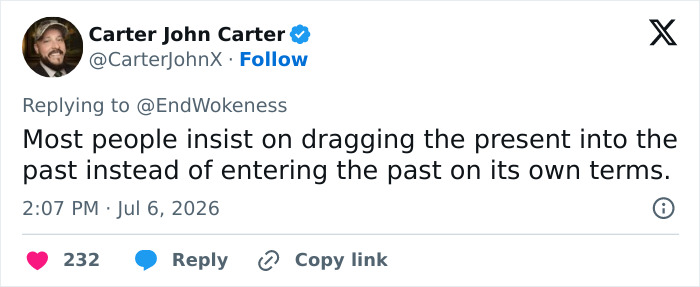 Screenshot of a tweet by Carter John Carter roasting Lupita Nyong'o for dragging the present into the past.