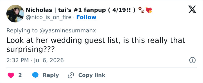 Fans express disappointment with Taylor Swift about her wedding guest list after Trump's trolling. Fans express disappointment with Taylor Swift about her wedding guest list after Trump's trolling.