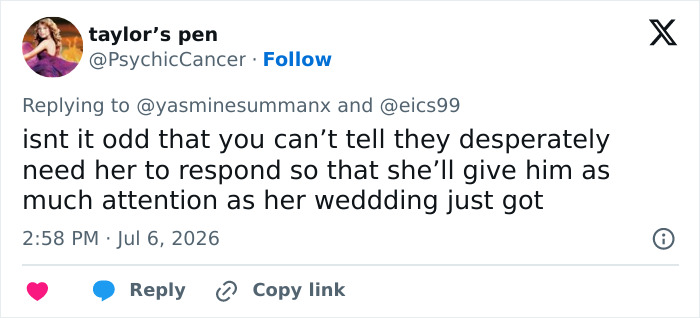 A tweet from fans exposing disappointment with Taylor Swift during her wedding after Trump's trolling. A tweet from fans exposing disappointment with Taylor Swift during her wedding after Trump's trolling.