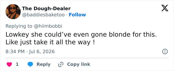 A social media user's comment about Zendaya's latest look, suggesting she could have gone blonde. A social media user's comment about Zendaya's latest look, suggesting she could have gone blonde.