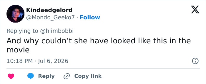 A social media user's comment about Zendaya's latest look, asking why she didn't look like this in the movie. A social media user's comment about Zendaya's latest look, asking why she didn't look like this in the movie.