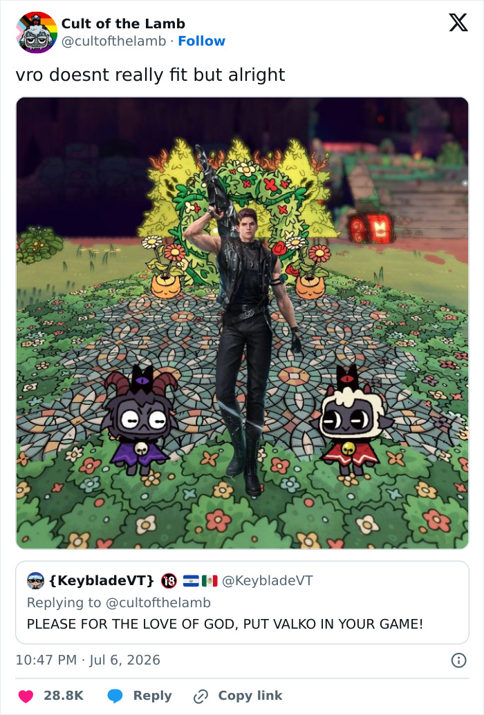 A social media post shows Valko, the canceled Love and Deepspace love interest, in a game, with a caption asking for him. A social media post shows Valko, the canceled Love and Deepspace love interest, in a game, with a caption asking for him.