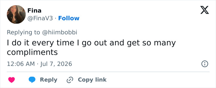 A social media user's comment about Zendaya's latest look, noting it receives many compliments. A social media user's comment about Zendaya's latest look, noting it receives many compliments.