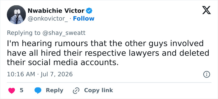 Tweet regarding Nolan Wells' last moments, suggesting involved individuals hired lawyers and deleted social media. Tweet regarding Nolan Wells' last moments, suggesting involved individuals hired lawyers and deleted social media.