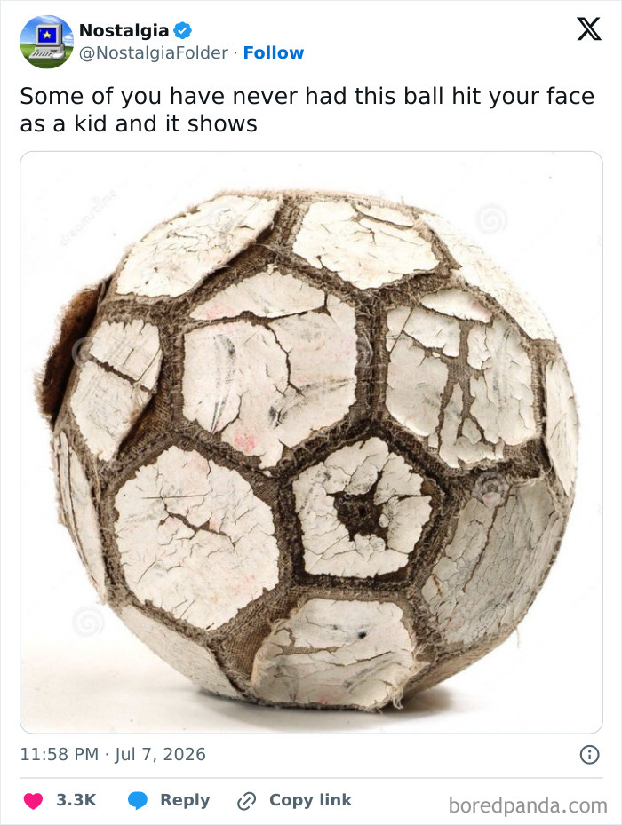 A close-up of a weathered, old soccer ball, part of the nostalgia folder that might make you remember things.