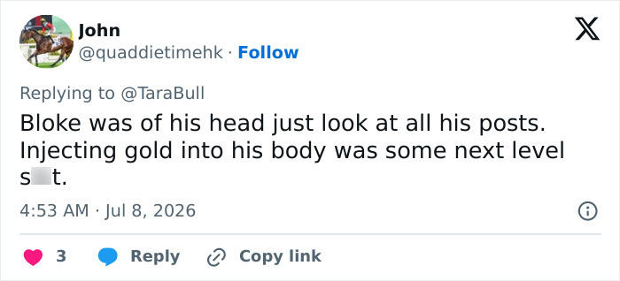 John's comment on looksmaxxer's bizarre incident, discussing posts about injecting gold.