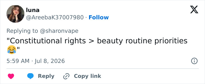 Luna's tweet on Mackenzie Shirilla's prison photo and constitutional rights. Luna's tweet on Mackenzie Shirilla's prison photo and constitutional rights.