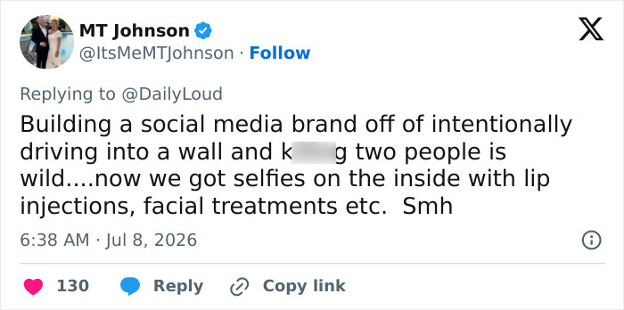 A social media post criticizing Mackenzie Shirilla's prison conduct, mentioning selfies and facial treatments. A social media post criticizing Mackenzie Shirilla's prison conduct, mentioning selfies and facial treatments.