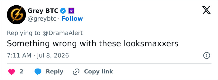 Grey BTC's comment on looksmaxxer's bizarre incident, questioning what is wrong with looksmaxxers.