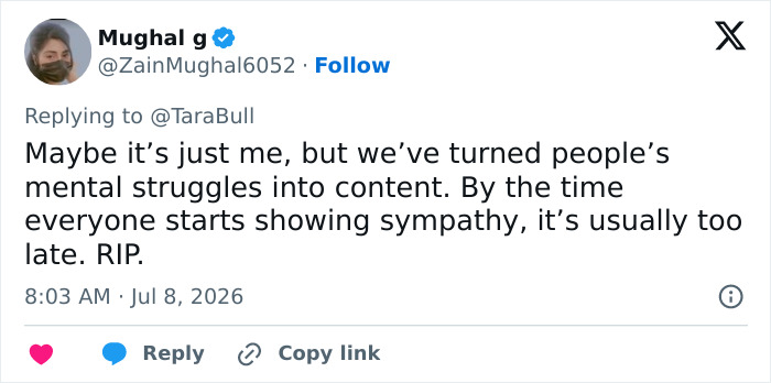 Mughal g's comment on looksmaxxer's bizarre incident, reflecting on mental struggles as content and late sympathy.