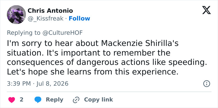 Chris Antonio's tweet about Mackenzie Shirilla's situation, mentioning dangerous actions and controversy. Chris Antonio's tweet about Mackenzie Shirilla's situation, mentioning dangerous actions and controversy.