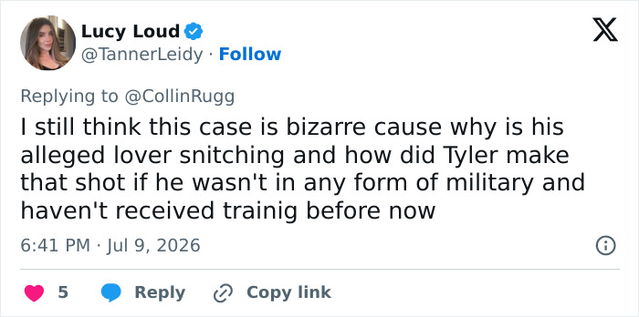 A tweet about Tyler Robinson and Lance Twiggs, discussing explosive claims in the police interview. A tweet about Tyler Robinson and Lance Twiggs, discussing explosive claims in the police interview.