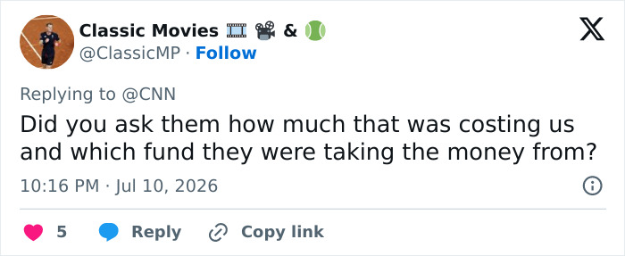 Tweet from Classic Movies asking about the cost of Trump's bad habit disrespecting the White House. Tweet from Classic Movies asking about the cost of Trump's bad habit disrespecting the White House.
