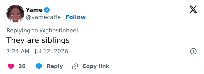 A tweet from Yame clarifying that the couple in the viral World Cup moment are siblings. A tweet from Yame clarifying that the couple in the viral World Cup moment are siblings.
