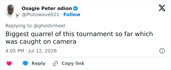 A tweet from Osagie Peter odion about the biggest quarrel of the World Cup moment caught on camera. A tweet from Osagie Peter odion about the biggest quarrel of the World Cup moment caught on camera.