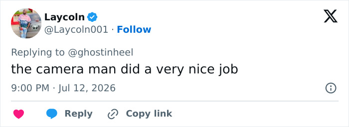 A tweet from Laycolin commending the cameraman for capturing the viral World Cup moment. A tweet from Laycolin commending the cameraman for capturing the viral World Cup moment.