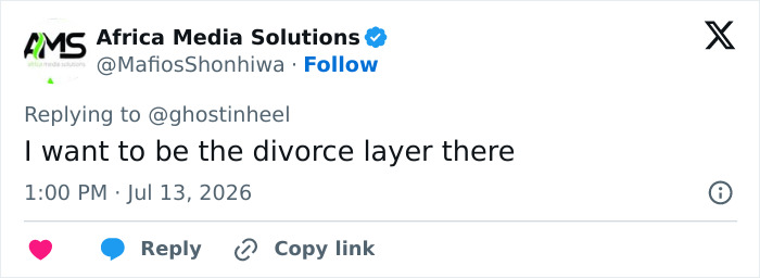 Screenshot of a tweet from Africa Media Solutions saying, I want to be the divorce layer there, referring to a viral World Cup moment. Screenshot of a tweet from Africa Media Solutions saying, I want to be the divorce layer there, referring to a viral World Cup moment.