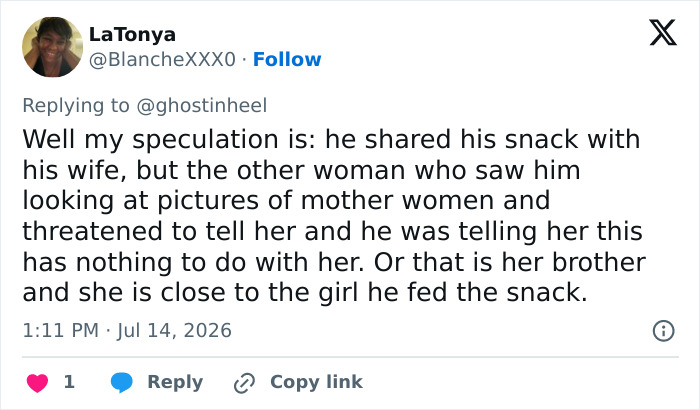 A tweet from LaTonya speculating about the viral World Cup moment, involving a snack and a possible misunderstanding. A tweet from LaTonya speculating about the viral World Cup moment, involving a snack and a possible misunderstanding.
