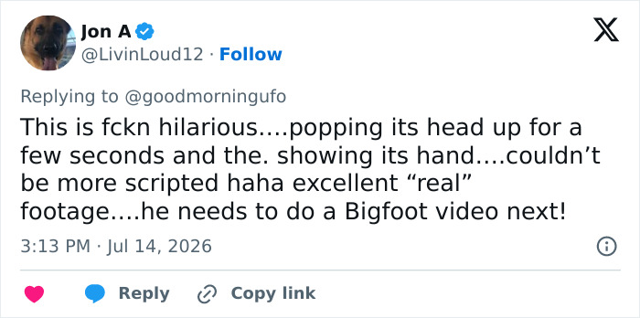 Fans point out error in James Franco's video, a tweet calling the alien reveal hilarious and scripted. Fans point out error in James Franco's video, a tweet calling the alien reveal hilarious and scripted.