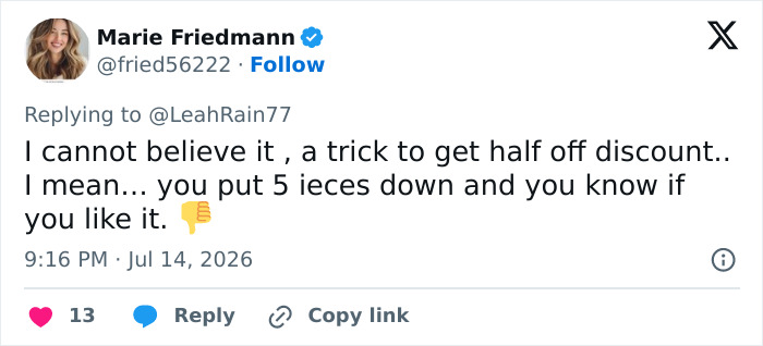A tweet from Marie Friedmann, expressing disbelief at a customer trying to get a discount on a landscaper's work. A tweet from Marie Friedmann, expressing disbelief at a customer trying to get a discount on a landscaper's work.
