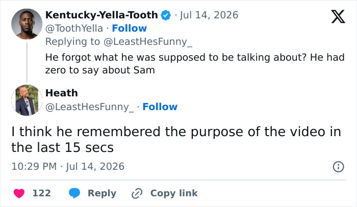 Tweets from Kentucky-Yella-Tooth and Heath about Alec Baldwin forgetting the purpose of his Sam Neill tribute video. Tweets from Kentucky-Yella-Tooth and Heath about Alec Baldwin forgetting the purpose of his Sam Neill tribute video.