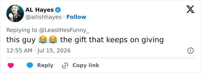 A tweet with laughing emojis expressing disbelief at Alec Baldwin's narcissistic tribute to Sam Neill. A tweet with laughing emojis expressing disbelief at Alec Baldwin's narcissistic tribute to Sam Neill.