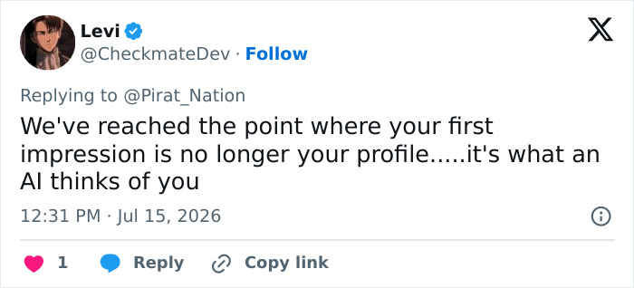 A tweet about a new dating method where AI determines your first impression, dominating California colleges. A tweet about a new dating method where AI determines your first impression, dominating California colleges.