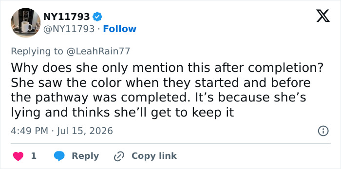 A social media post from NY11793 discussing a Karen getting a taste of her own medicine, supporting the landscaper's revenge. A social media post from NY11793 discussing a Karen getting a taste of her own medicine, supporting the landscaper's revenge.