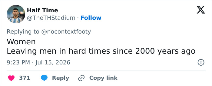 A social media comment about women's behavior and leaving men in hard times, relating to Victoria Beckham. A social media comment about women's behavior and leaving men in hard times, relating to Victoria Beckham.