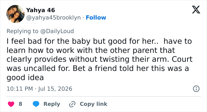 Screenshot of a viral tweet from Yahya 46 discussing a mom taking a dad to court over child support, which backfired. Screenshot of a viral tweet from Yahya 46 discussing a mom taking a dad to court over child support, which backfired.