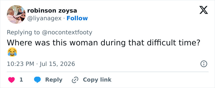 Tweet questioning a woman's presence in difficult times, likely referring to Victoria Beckham's behavior. Tweet questioning a woman's presence in difficult times, likely referring to Victoria Beckham's behavior.