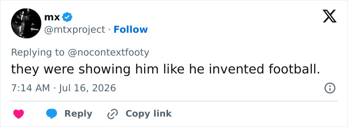 Screenshot of a tweet by mx, @mtxproject, replying to @nocontextfooty, commenting on Victoria Beckham behavior. Screenshot of a tweet by mx, @mtxproject, replying to @nocontextfooty, commenting on Victoria Beckham behavior.