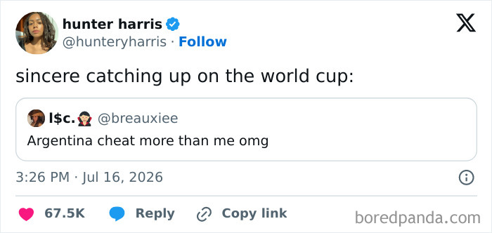 World Cup 2026 tweet about Argentina cheating during the games, part of World Cup memes.