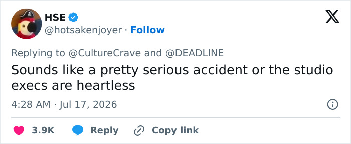 A social media post on the lead actor's brutal showbiz reality following an on-set accident and being dropped by Amazon. A social media post on the lead actor's brutal showbiz reality following an on-set accident and being dropped by Amazon.
