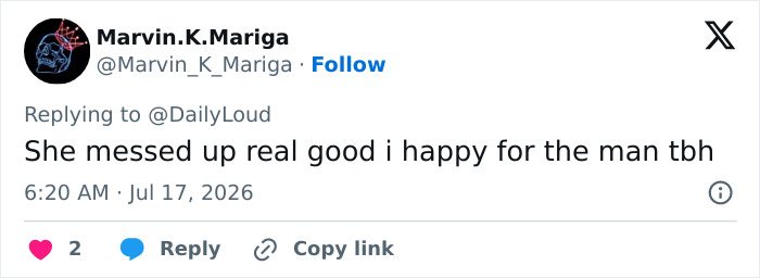 Screenshot of a tweet by Marvin.K.Mariga, saying She messed up real good I happy for the man after child support court. Screenshot of a tweet by Marvin.K.Mariga, saying She messed up real good I happy for the man after child support court.