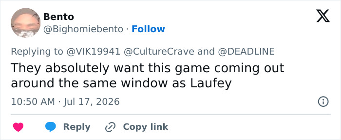 Tweet about game release timing after lead actor's Amazon drop due to on-set accident. Tweet about game release timing after lead actor's Amazon drop due to on-set accident.