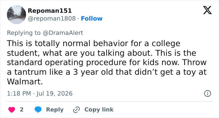 A social media comment discussing a Florida student melting down on a cop during arrest for misgendering, captured on bodycam. A social media comment discussing a Florida student melting down on a cop during arrest for misgendering, captured on bodycam.